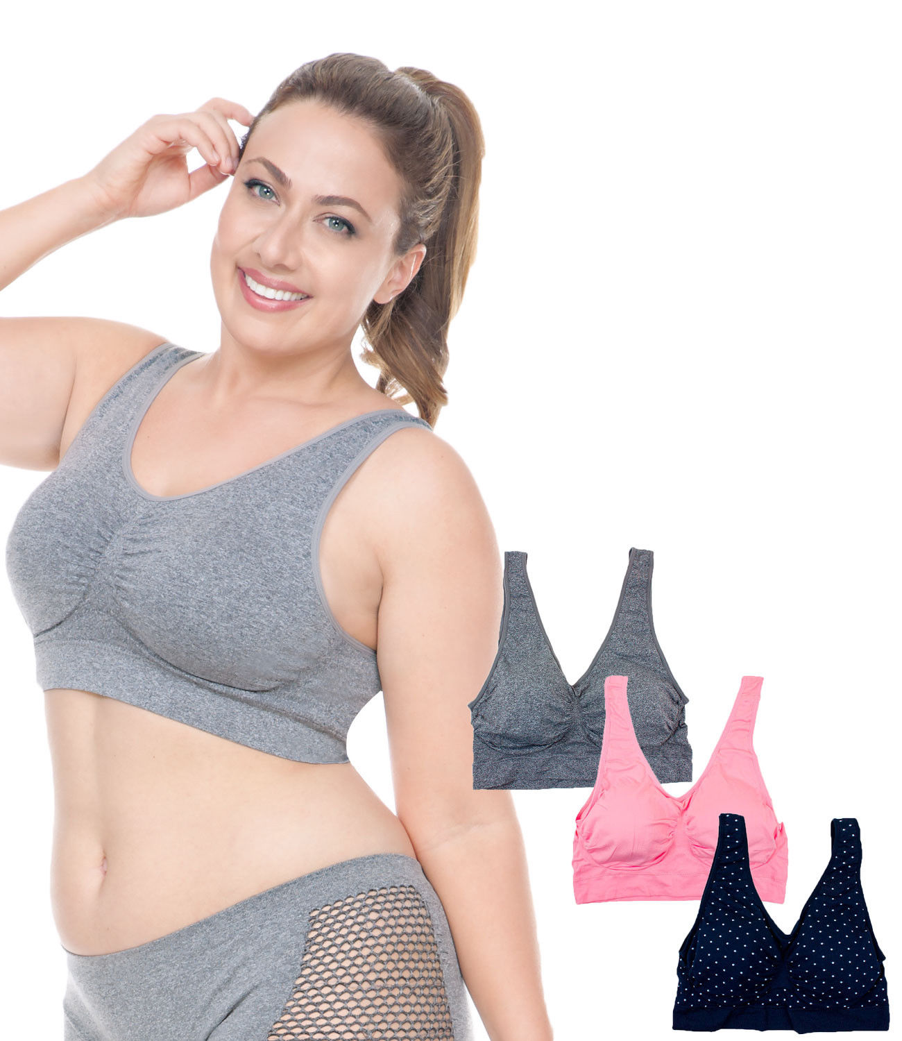 Barbra 3 Pack Women's Plus Size Seamless Comfort Sports Bras with
